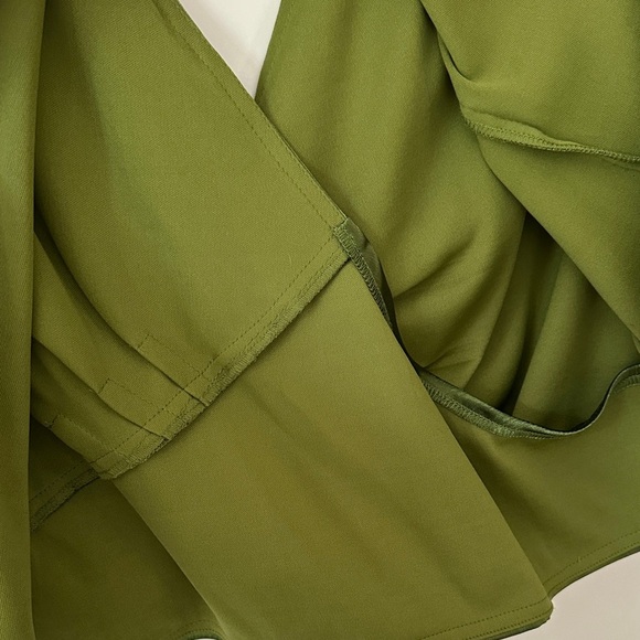 COLDWATER CREEK | Olive Satin Blouse with Sheer Sleeves - Picture 15 of 16